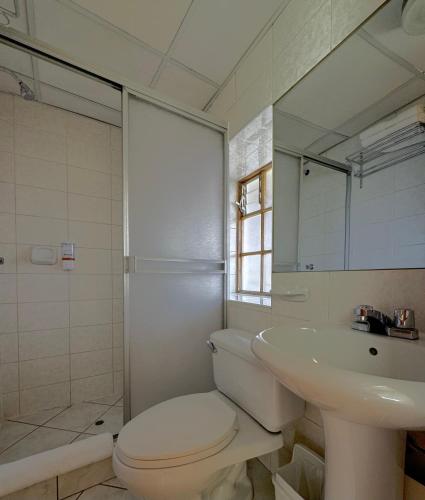 a bathroom with a toilet and a sink and a shower at Huascaran Casa Boutique San Blas in Cusco