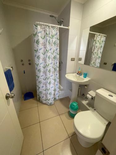 a bathroom with a toilet and a sink at Departamento Aníbal Pinto Concepción in Concepción