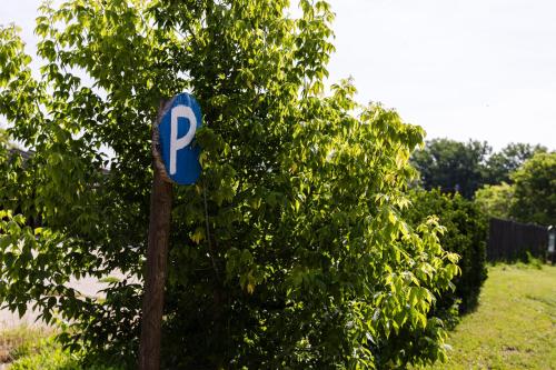 a blue parking sign in front of a tree at Agroturisme Sant Dionis in Campllong