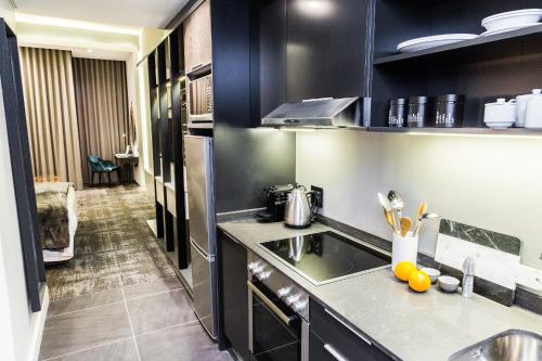 eine Küche mit einer Spüle und einer Arbeitsplatte in der Unterkunft The Capital Mirage in Kapstadt