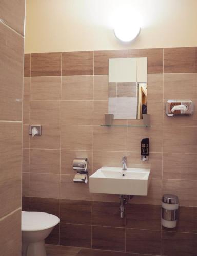a bathroom with a sink and a toilet at Pension Harmonie -self check-in in Kolín
