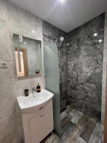 a bathroom with a sink and a shower at ZaraApartHotel in Sofia