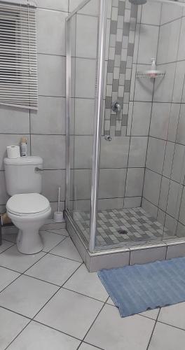 a bathroom with a shower and a toilet at Brits Contractors Accommodation in Brits