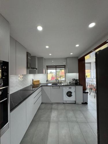a kitchen with a sink and a dishwasher at 200M - Train Station Barrinha Beach House & Pool in Esmoriz