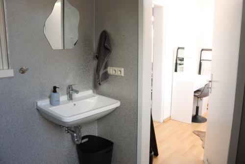 a bathroom with a sink and a mirror on the wall at Schwarzwald-Idylle in Triberg in Triberg