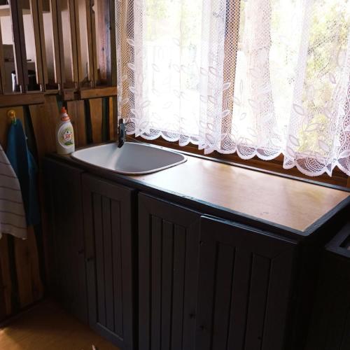 a bathroom with a sink and a window at Chata u tří borovic in Chvalatice