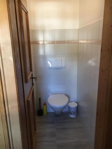 a small bathroom with a toilet in a room at Landhaus Holzereck - Zweibettzimmer in Ehrwald