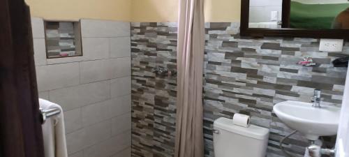 a bathroom with a toilet and a sink at Apartment-Pura Vida-wi-fi-6 people, AC- parking-river-garden in Fortuna