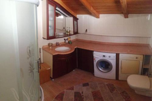 Un baño con lavabo y lavadora. en Villa Dorchinn, en Rize
