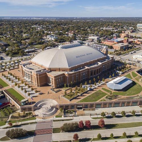 an aerial view of a large building with a large dome at Home in Fort Worth in Fort Worth