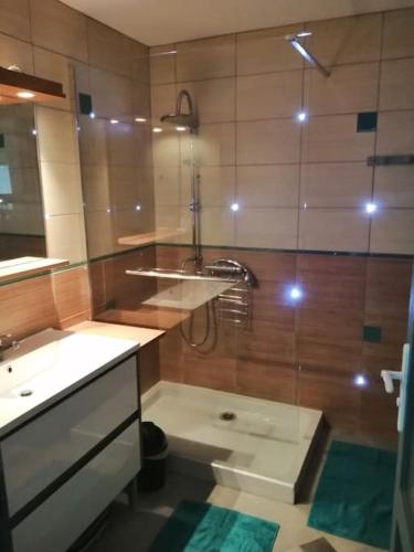 une salle de bain avec douche et lavabo dans l'établissement Sports et détente, à Fresse