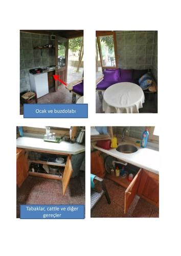 a collage of four pictures of a room at Shevi-Han in Rize
