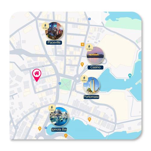 una mappa della città di Berlino con le sue attrazioni di Stylish 2BR Apt with balconies in St Julians, Paceville - APT 6 by Vaganza a San Giuliano