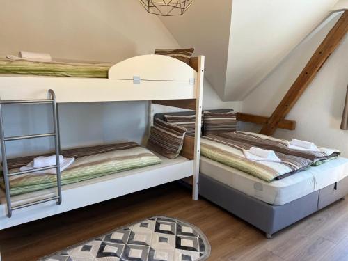two bunk beds in a room with a rug at Hilde Apartments in Rheinhausen