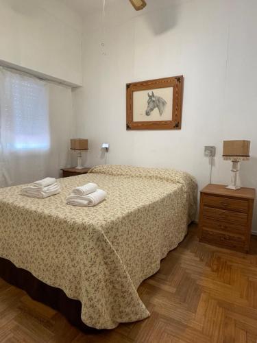 ein Schlafzimmer mit einem Bett mit zwei Handtüchern darauf in der Unterkunft CASA BARRIO UNIVERSITARIO Nicaragua 920 in Bahía Blanca