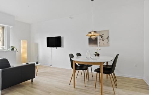 Frederiksbergにある2 Bedroom Cozy Apartment In Randers Svのテーブルと椅子のあるダイニングルーム