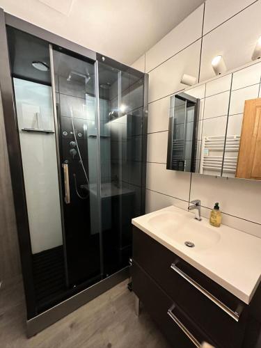 une salle de bain avec douche et lavabo dans l'établissement Le Panestrel (residence) - RESIDENCE LE PANESTREL MAE-9991, à Vars