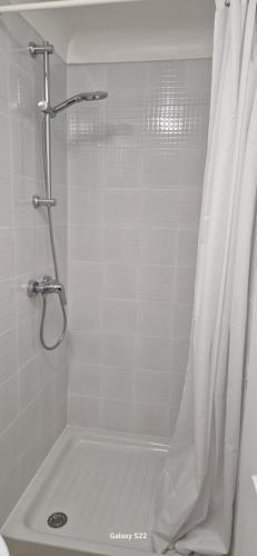 une salle de bain avec une douche avec un rideau de douche dans l'établissement JM Carnot, à Saint-Rémy-de-Provence