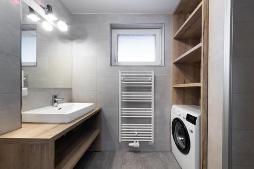 łazienka z umywalką i pralką w obiekcie Apartment SCHLADMING - Neualm center w Schladming