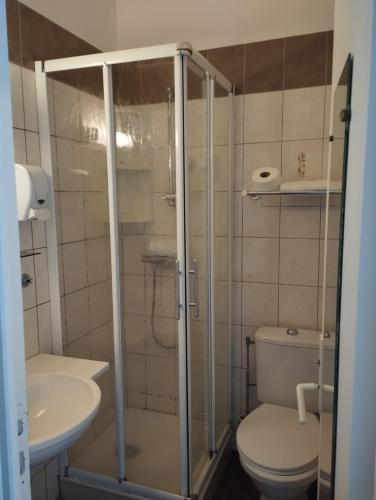 a bathroom with a toilet and a sink at Hotel De Provence in Digne-les-Bains