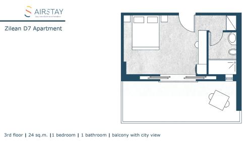 a floor plan of an apartment with a bathroom with city view at Zilean Apartments Airport by Airstay in Spáta