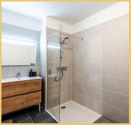 un baño con ducha y lavabo en Chez Daniel I T2 I Collonges, en Collonges-sous-Salève
