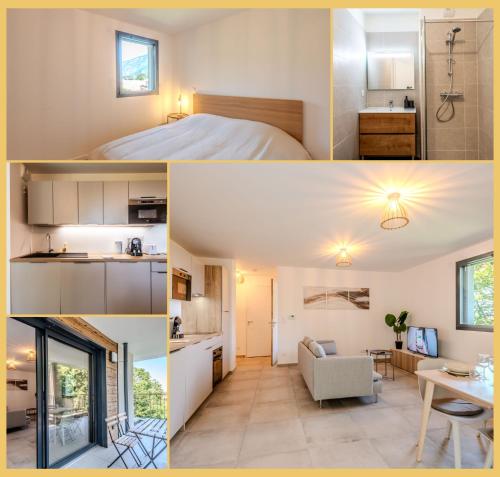 un collage de fotos de una cocina y una habitación en Chez Daniel I T2 I Collonges, en Collonges-sous-Salève