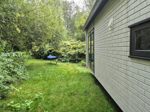 a yard next to a house with a window at Rustherberg in Valthermond