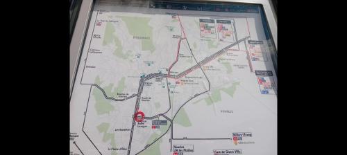 a map with a red line on it at Appart'hôtel Le Clos Lassagne à Brignais - Lyon Sud in Brignais