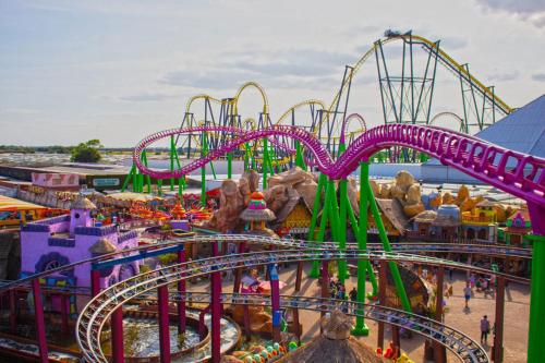 a roller coaster at an amusement park at B17 Sunnymede Caravan Park, Fantasy Island, Ingoldmells in Ingoldmells
