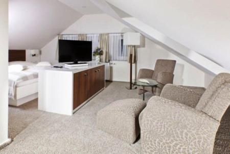 ein Hotelzimmer mit einem Bett und einem TV in der Unterkunft Restaurant Niedmühle Land & Genuss Hotel in Rehlingen-Siersburg