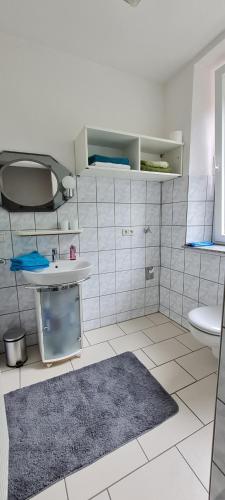 un baño con lavabo e inodoro en Ferienwohnung am Althanshof, en Bendorf