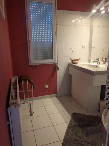 une petite salle de bain avec un lavabo et un miroir dans l'établissement Villa familiale gap nature jardin, à Gap