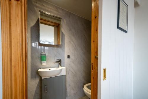 a bathroom with a sink and a toilet at Driftwood Rooms in Blackpool