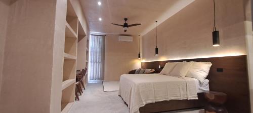 a bedroom with a bed and a ceiling fan at MID-498 Centro in Mérida