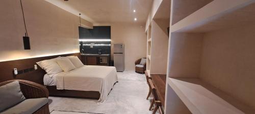 a small room with a bed and a kitchen at MID-498 Centro in Mérida