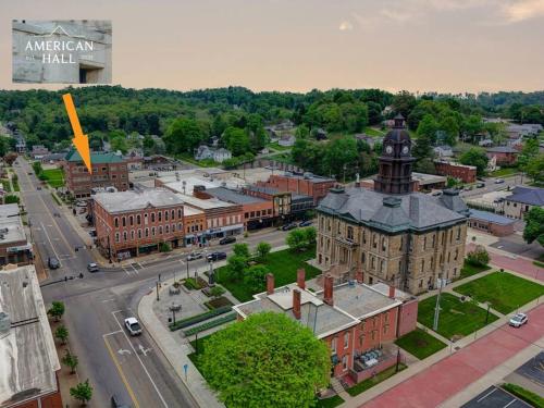 an aerial view of a city with a building at Clay St Suite in Millersburg