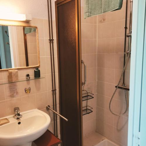 une salle de bain avec un lavabo et une douche dans l'établissement Maison Vintage, à Marat