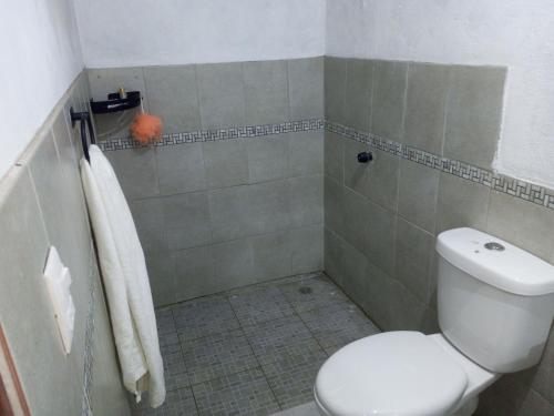 a bathroom with a toilet and a shower at Guadalupe Herrera in Tola