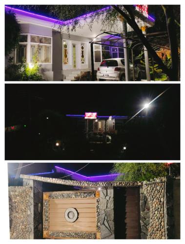 two pictures of a house with purple lights at GOLDEN IBEX ReSOrT SKARDU in Skardu