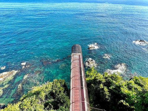 a view of the ocean from the top of a pipe at Marin Base ONAHAMA in Iwaki