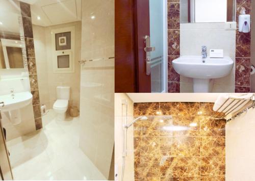 two pictures of a bathroom with a sink and a toilet at Porto New Cairo - بورتو نيو كايرو in Cairo