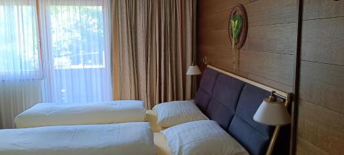 pokój hotelowy z dwoma łóżkami i oknem w obiekcie Haus Krößbacher w mieście Fulpmes
