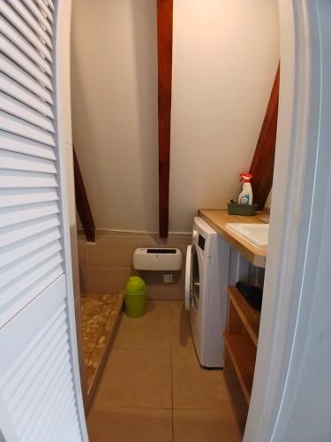 a small bathroom with a sink and a microwave at Gite Pinot Gris et gite Pinot Blanc in Kaysersberg