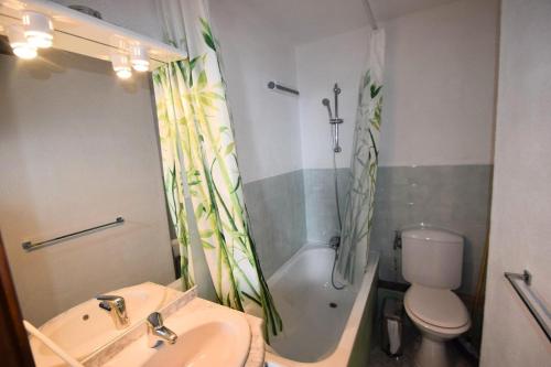 une salle de bain avec un lavabo, des toilettes et une douche dans l'établissement Résidence Les Hameaux I - Studio 3/4 pers - LES HAMEAUX 1 - PLAGNE VILLAGES MAE-9374, à Aime La Plagne