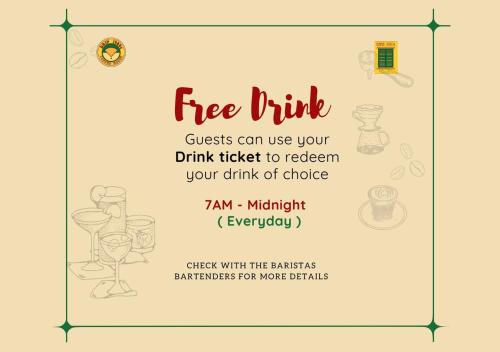 a free drink ticket to redeem your drink of choice at Barn1920s Hostel in Vientiane