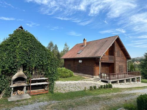 a barn with a pizza oven in front of it at Égéspatak Vendégház in Ghiduţ