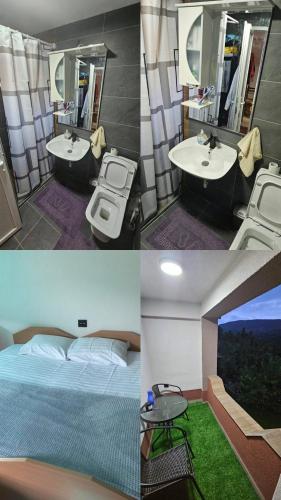 a collage of three pictures of a hotel room at Villa Sara in Kratovo
