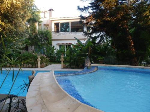 a large swimming pool in front of a house at Kritos Apartments-one Bedroom in Argaka