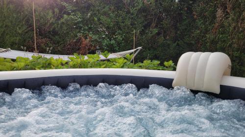 a bathtub filled with water in a river at Maison 24h du Mans in Arnage
